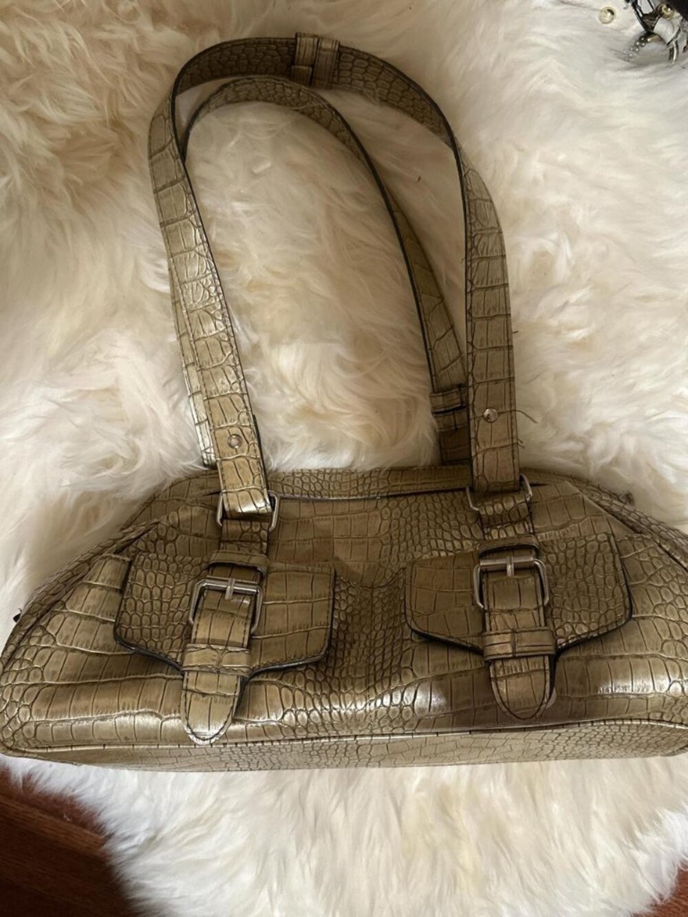 Tan and brown vintage snakeskin shoulder bag bag